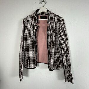 Maison Scotch Womens Houndstooth Cardigan Jacket Size 3 Black White Open Front